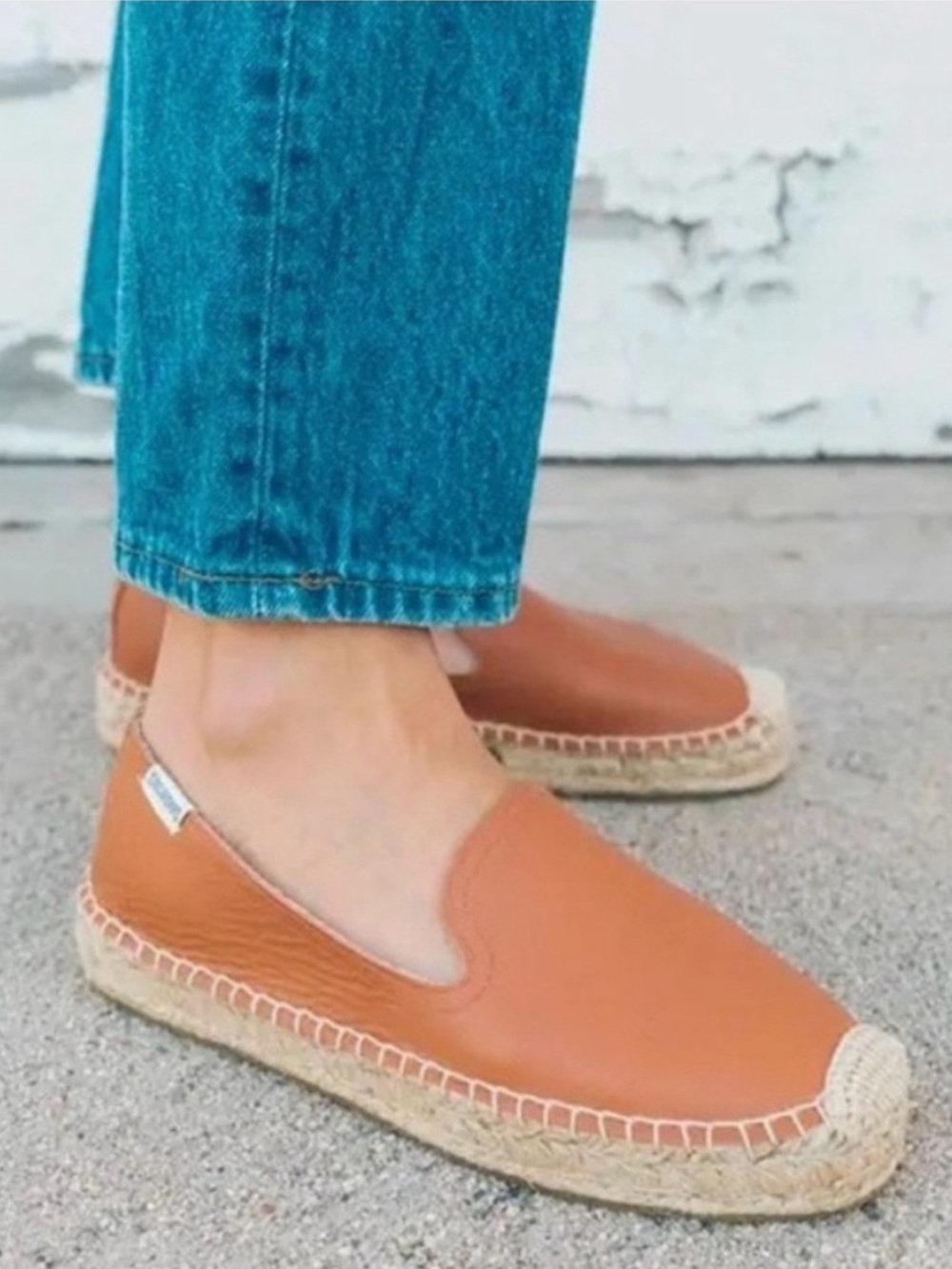 Soludos Brown Tan Leather Platform Espadrille Flats Size 7